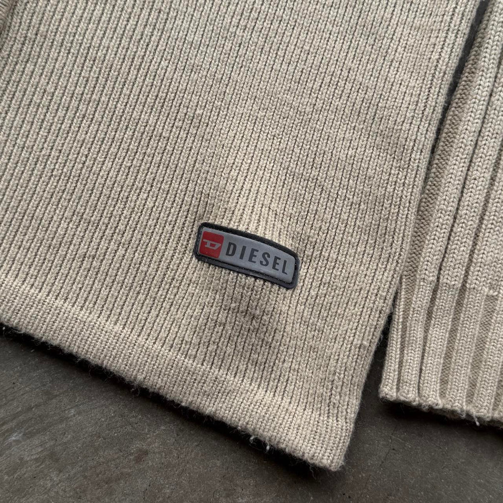 Vintage Diesel Beige Ribbed Knit Full-Zip Sweater - M