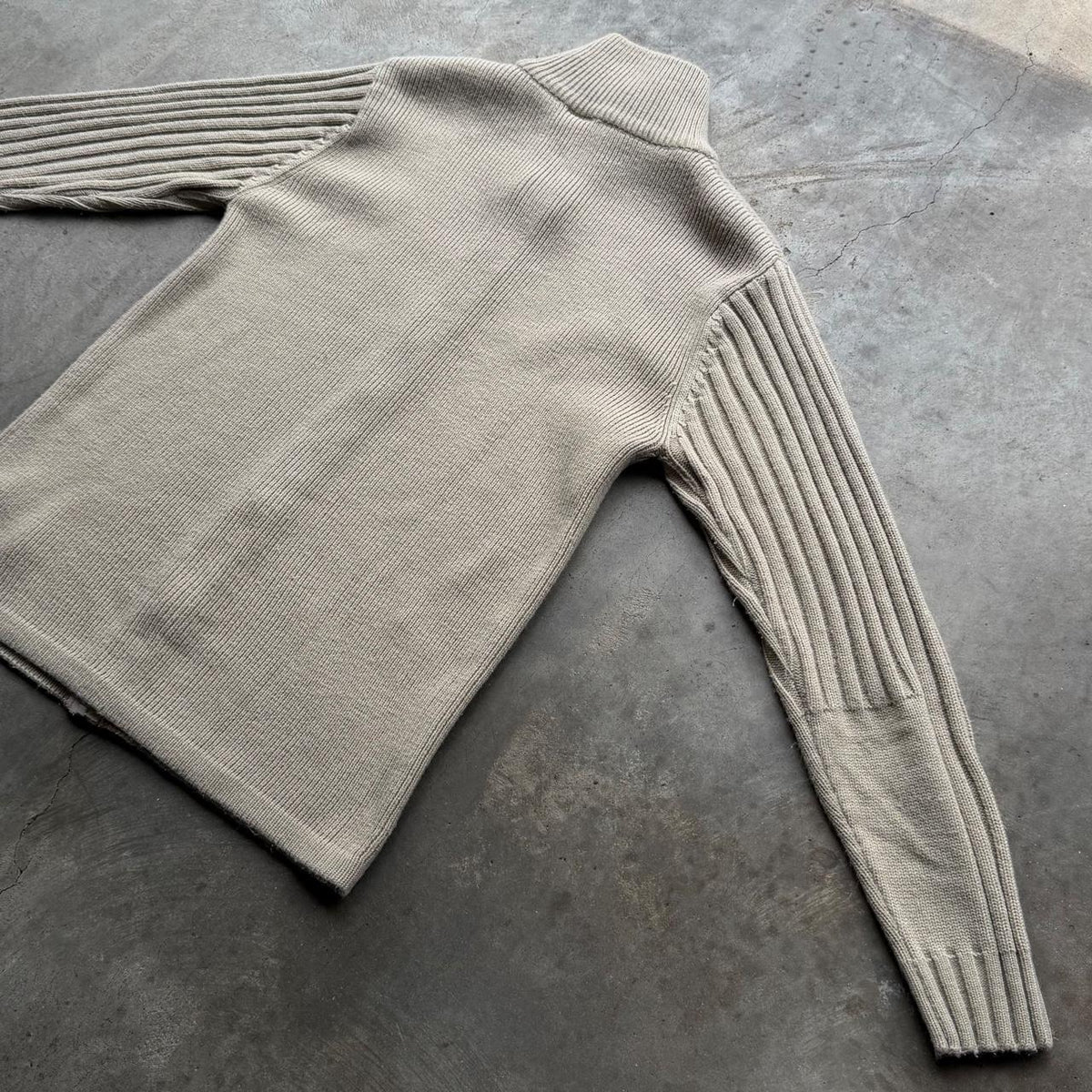 Vintage Diesel Beige Ribbed Knit Full-Zip Sweater - M