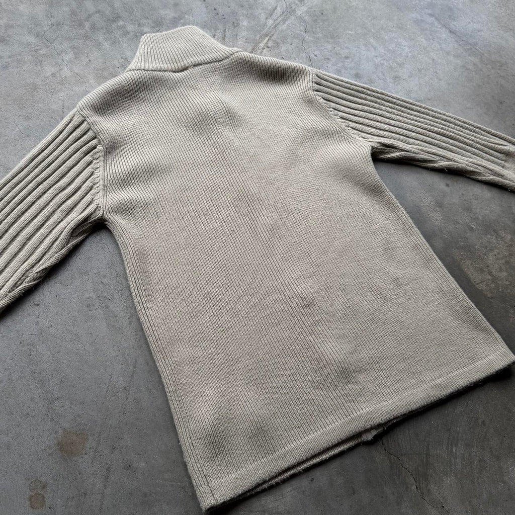 Vintage Diesel Beige Ribbed Knit Full-Zip Sweater - M