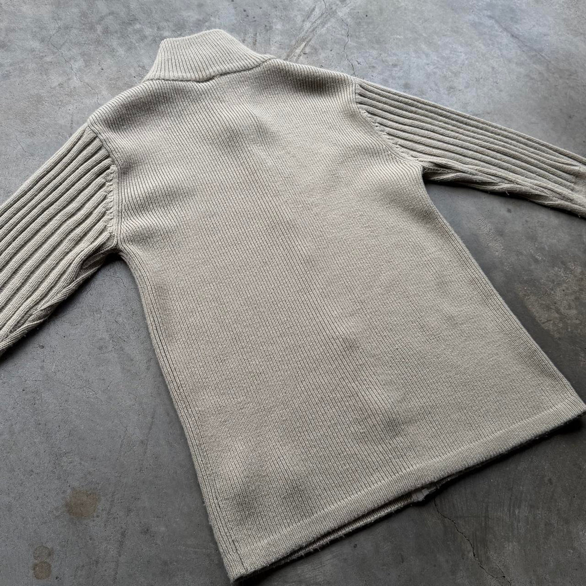 Vintage Diesel Beige Ribbed Knit Full-Zip Sweater - M